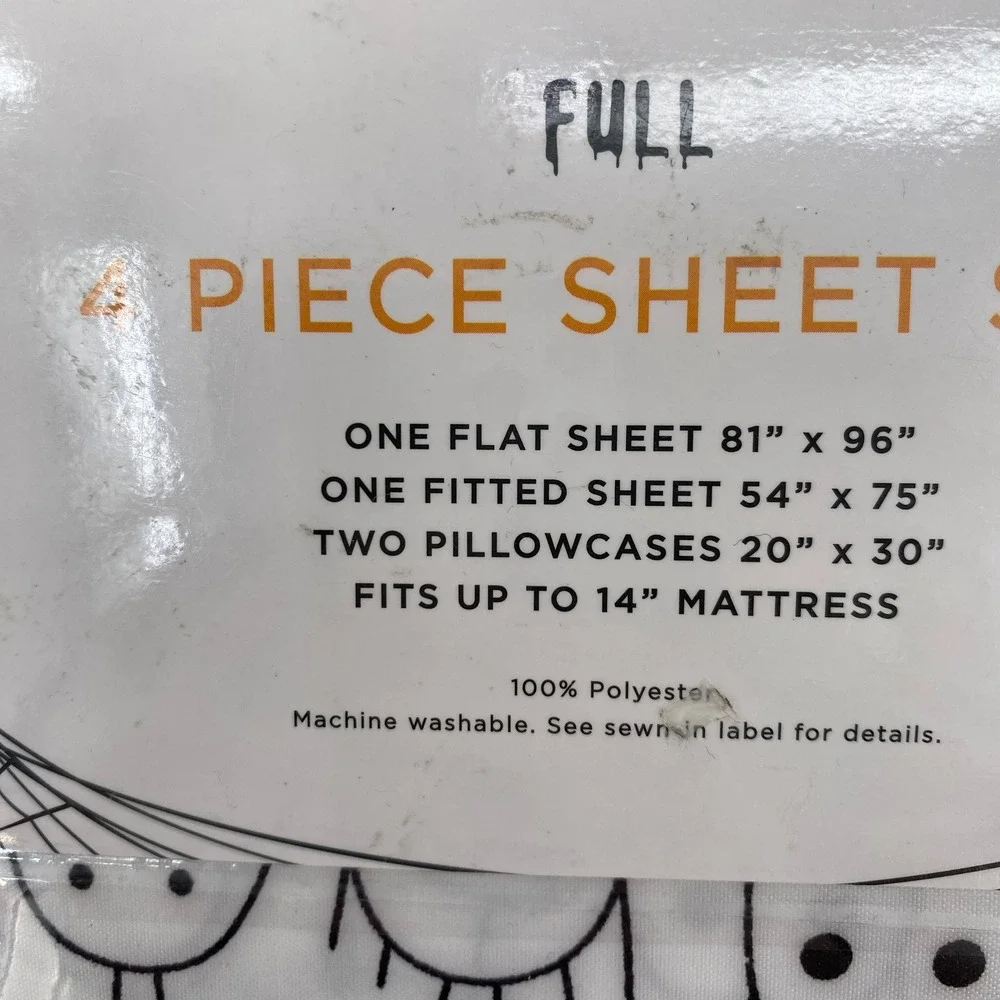 Trick or Treat Ghost Sheet Set FULL White Black Halloween Spooktacular Spooky